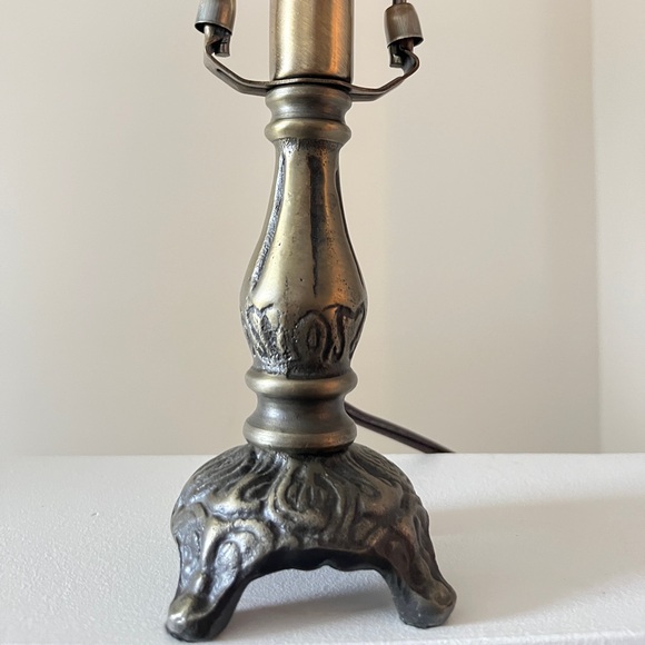 Vintage Red Glass Beaded Table Lamp with Bronze Base - Picture 4 of 6